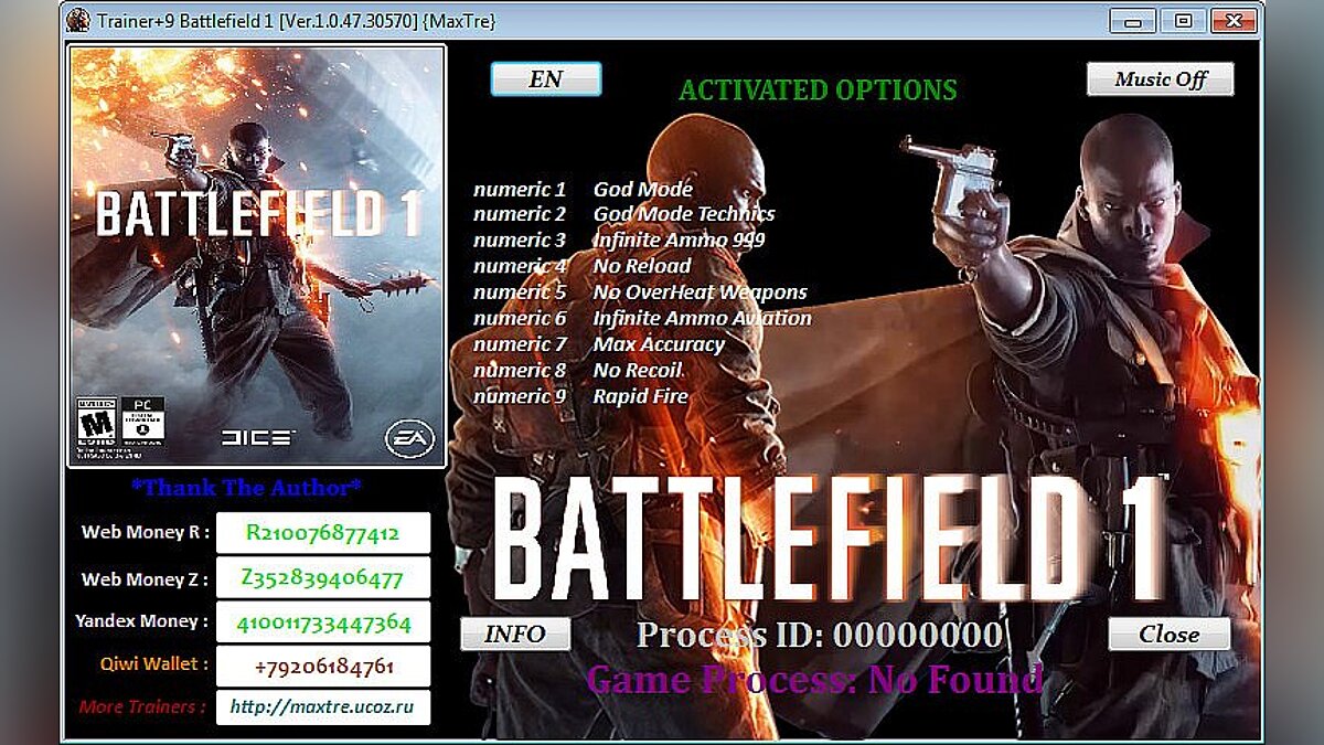 Battlefield 1 — Trainer (+9) [1.0.47.30570] [MaxTre]