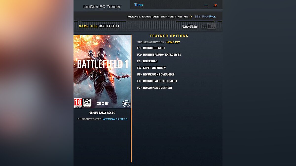 Battlefield 1 — Trainer (+7) [Origin Early Acces] [LinGon]