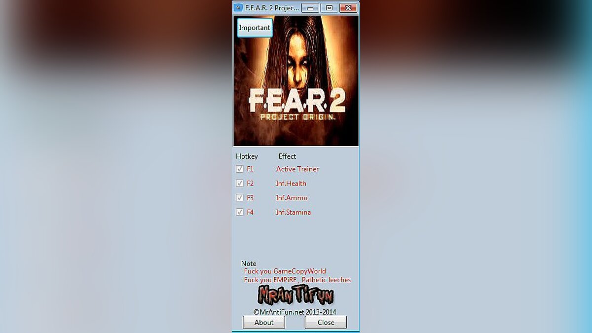 F.E.A.R. 2: Project Origin — Trainer (+3) [1.5.0] [MrAntiFun]