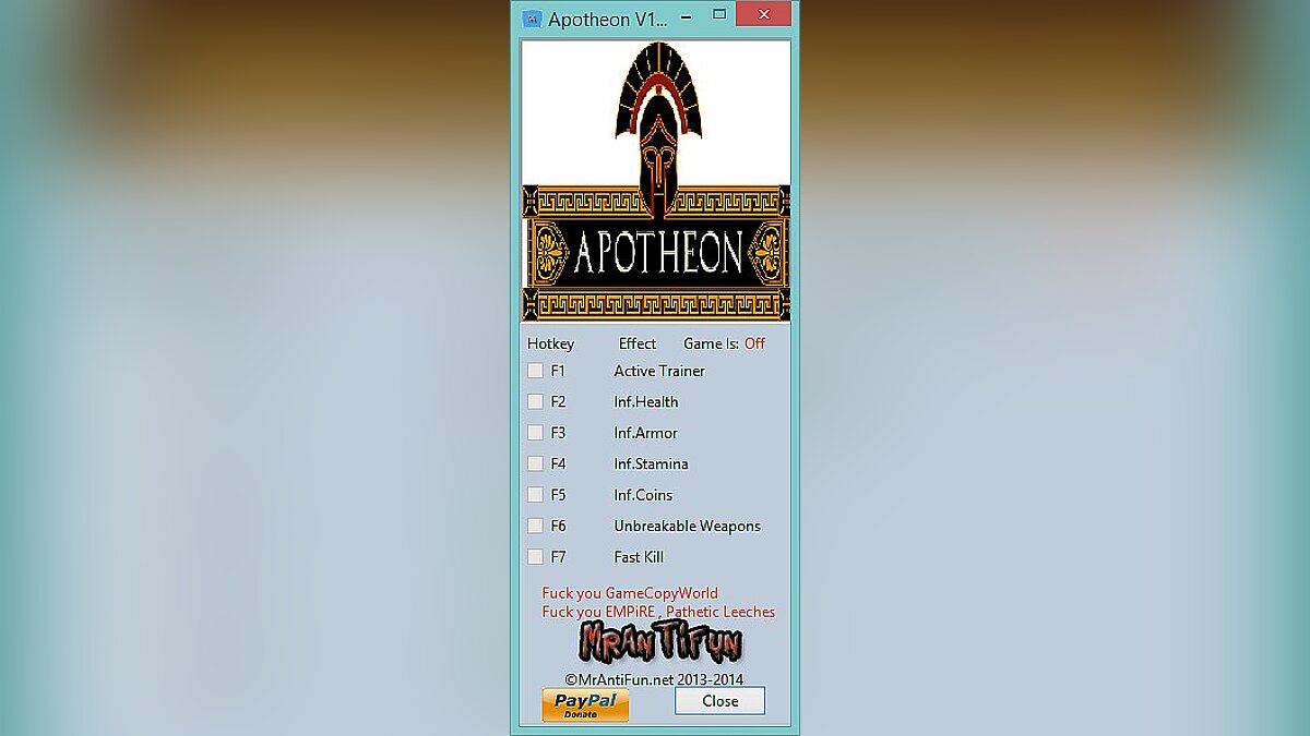 Apotheon — Trainer (+6) [1.2] [MrAntiFun]