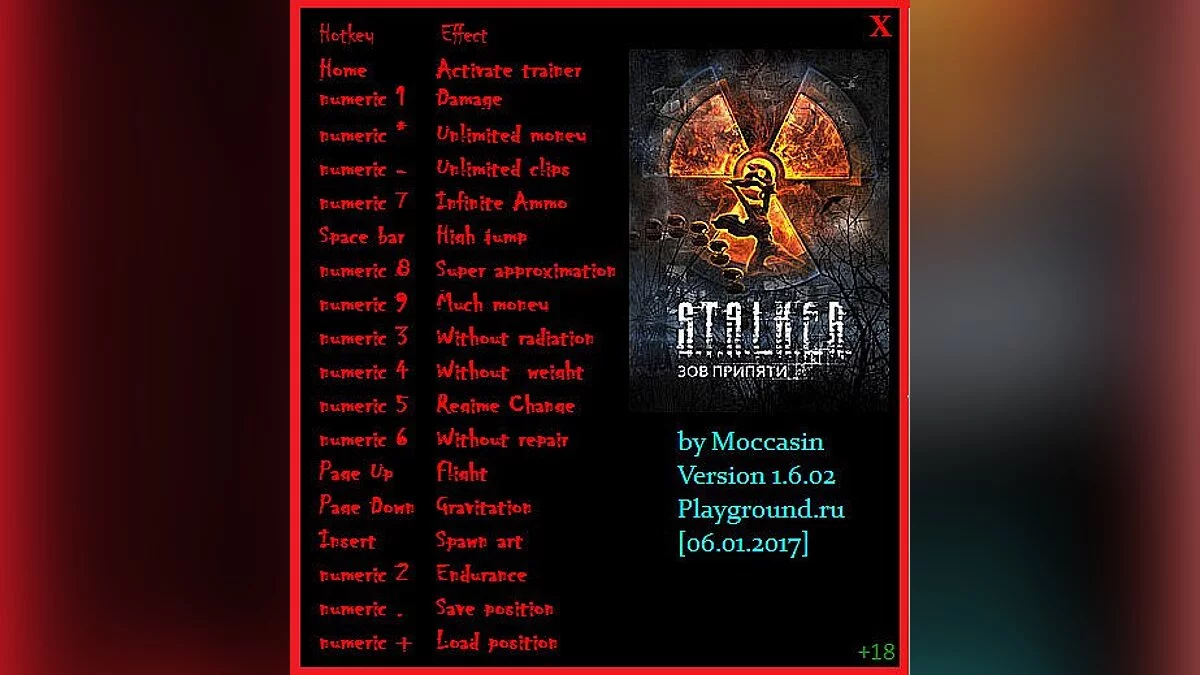 S.T.A.L.K.E.R.: Call of Pripyat — Trainer (+18) [v1.6.02] [Moccasin]