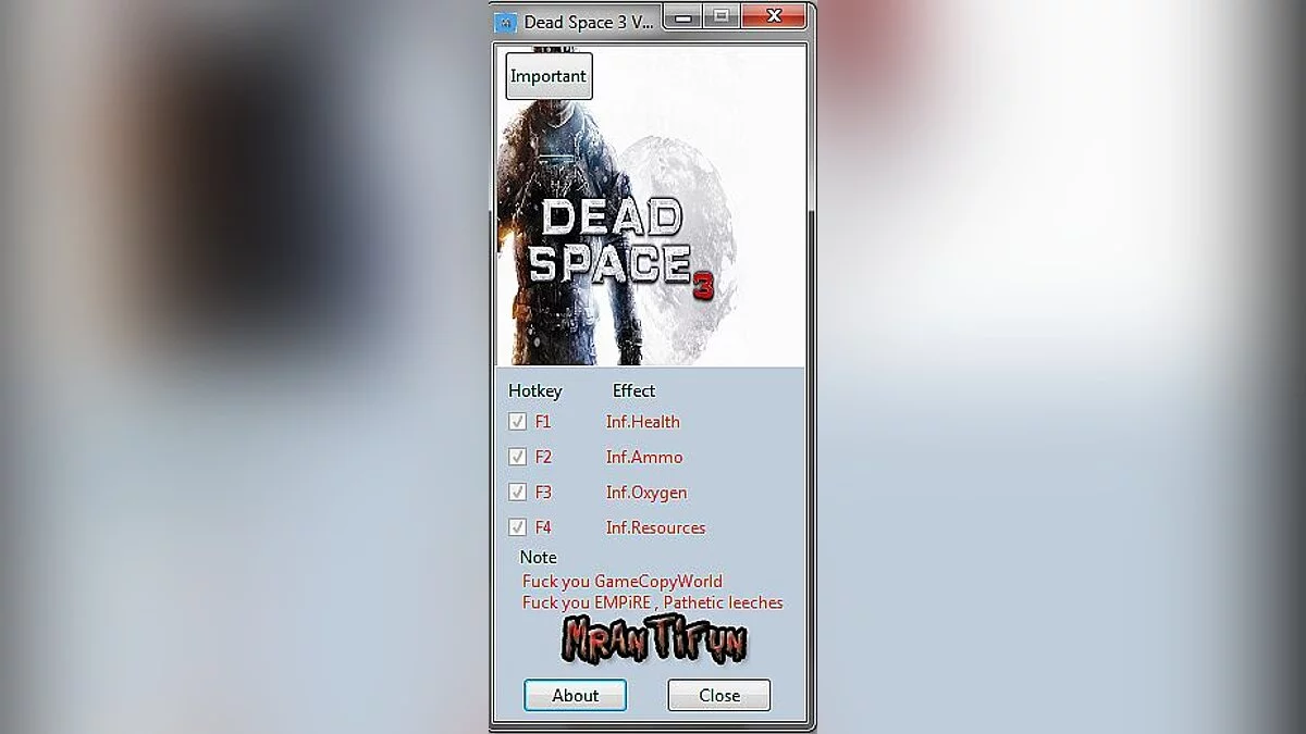 Dead Space 3 — Entrenador / entrenador (+4) [1.0.0.1] [Mrantifun]