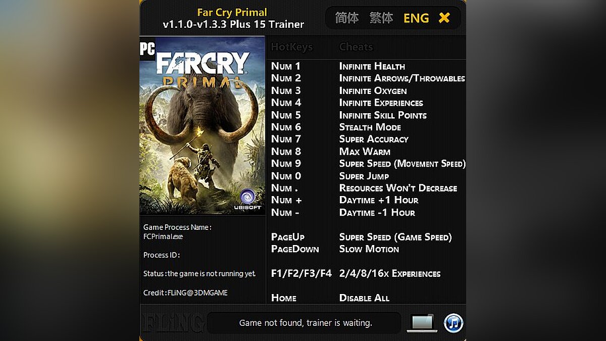 Far Cry: Primal — Trainer (+15) [1.1.0 - 1.3.3] [FLiNG]