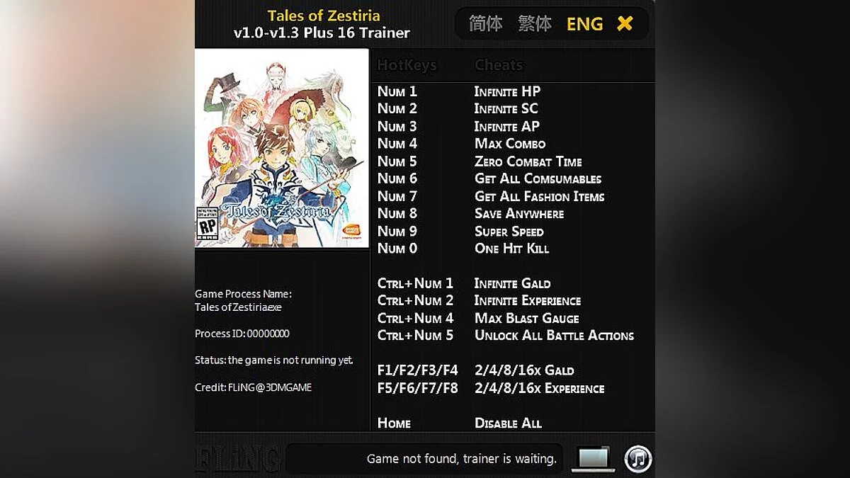 Tales of Zestiria — Trainer (+16) [ v1.0 - v1.3 ] [FliNG]