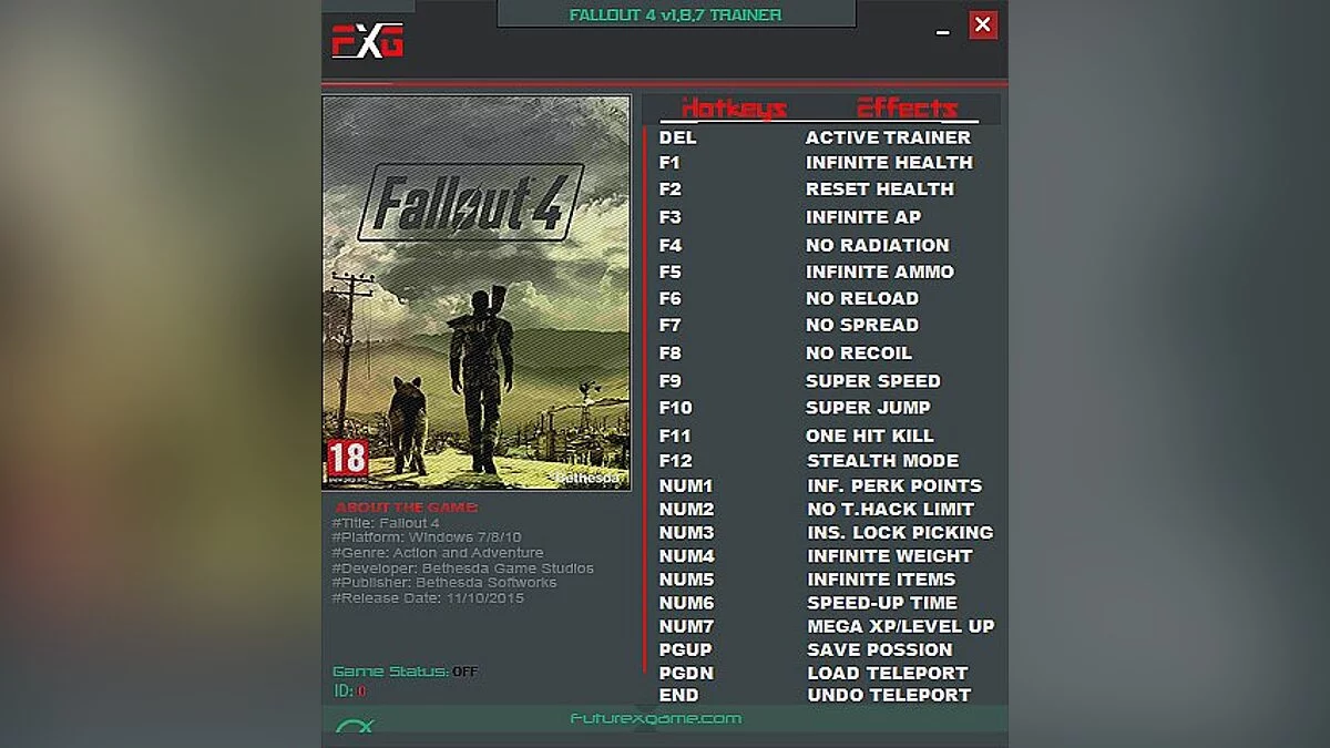 Fallout 4 — Entrenador / entrenador (+22) [1.8.7] [Futurex]