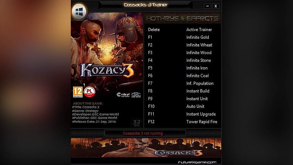 Казаки 3 — Trainer (+12) [1.0.4.46.3856] [FutureX]