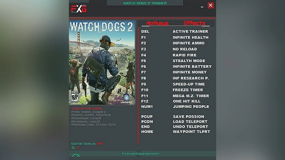 Watch Dogs 2 — Trainer (+8) [1.07] [FutureX]