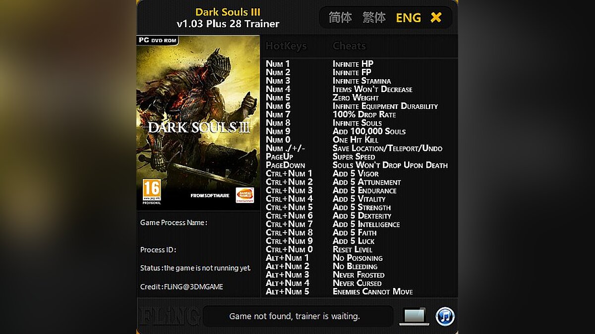 Dark Souls 3 — Trainer (+28) [1.03] [FLiNG] - Fixed Version