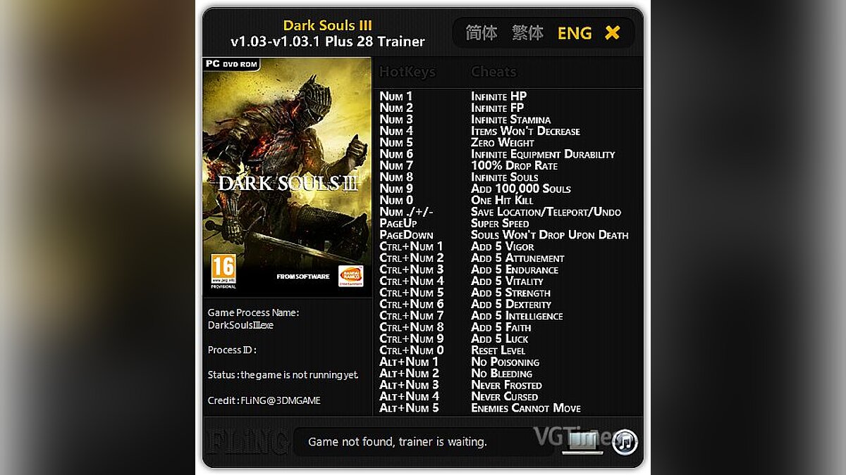 Dark Souls 3 — Trainer (+28) [1.03 - 1.03.1] [FLiNG]