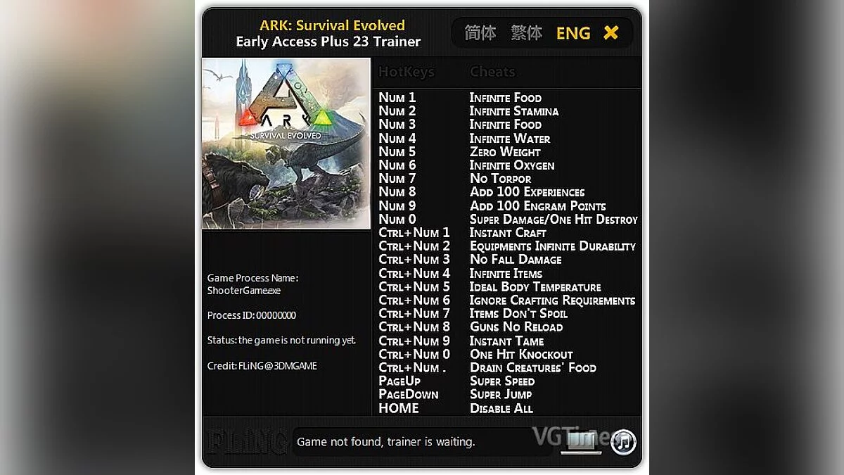 ARK: Survival Evolved — Trainer (+23) [Early Access (Updated 187.2)] [FLiNG]