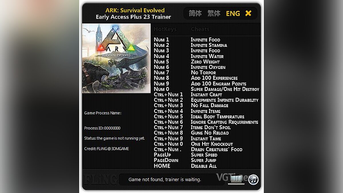 ARK: Survival Evolved — Trainer (+23) [Early Access (Updated 186.2)] [FLiNG]