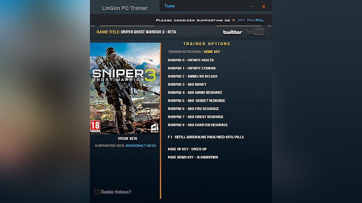 Sniper: Ghost Warrior 3 — Trainer (+12) [Beta] [LinGon]