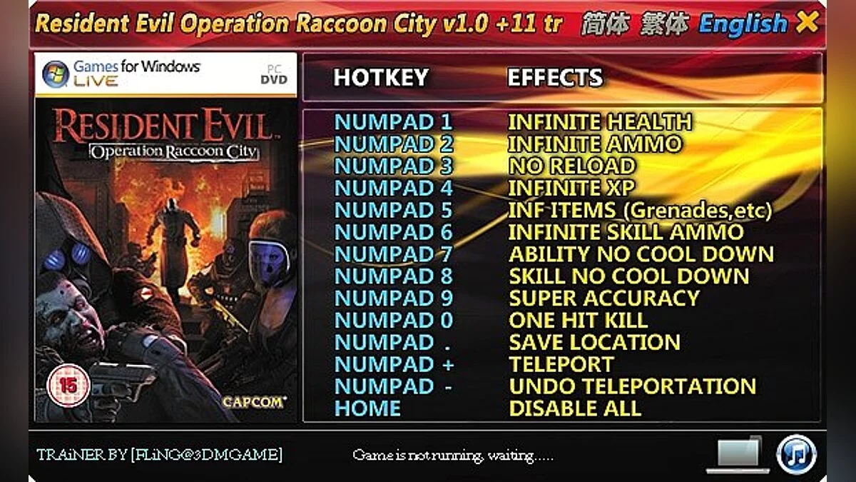 Resident Evil: Operation Raccoon City — Trainer (+11) [1.0] [FLiNG]