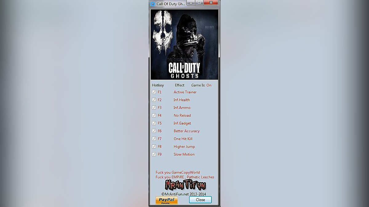 Call of Duty: Ghosts — Trainer (+8) [3.12] [MrAntiFun]