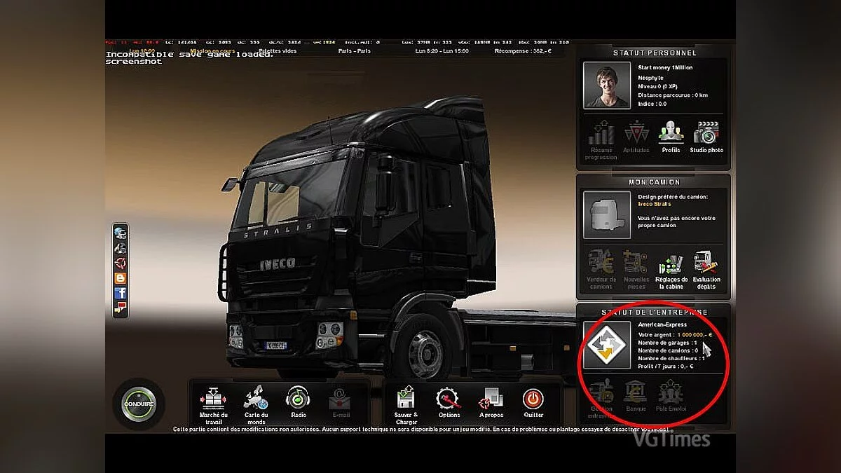 Euro Truck Simulator 2 — Save / SaveGame (Start a New Game with a Million)