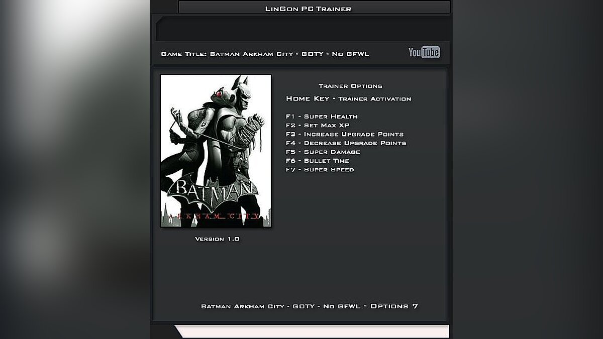 Batman: Arkham City — Trainer (+7) [1.0: Steam Version] [LinGon]