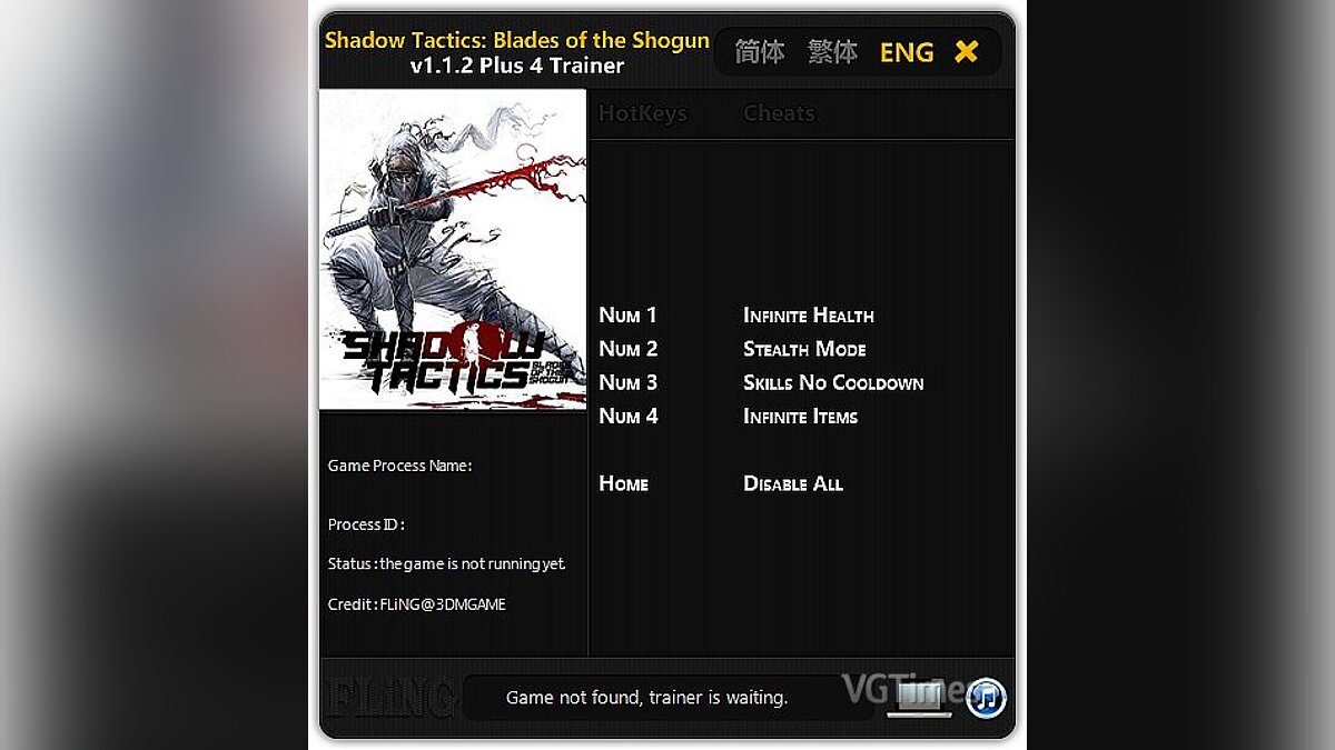 Shadow Tactics: Blades of the Shogun — Trainer (+8) [1.1.2] [FLiNG]