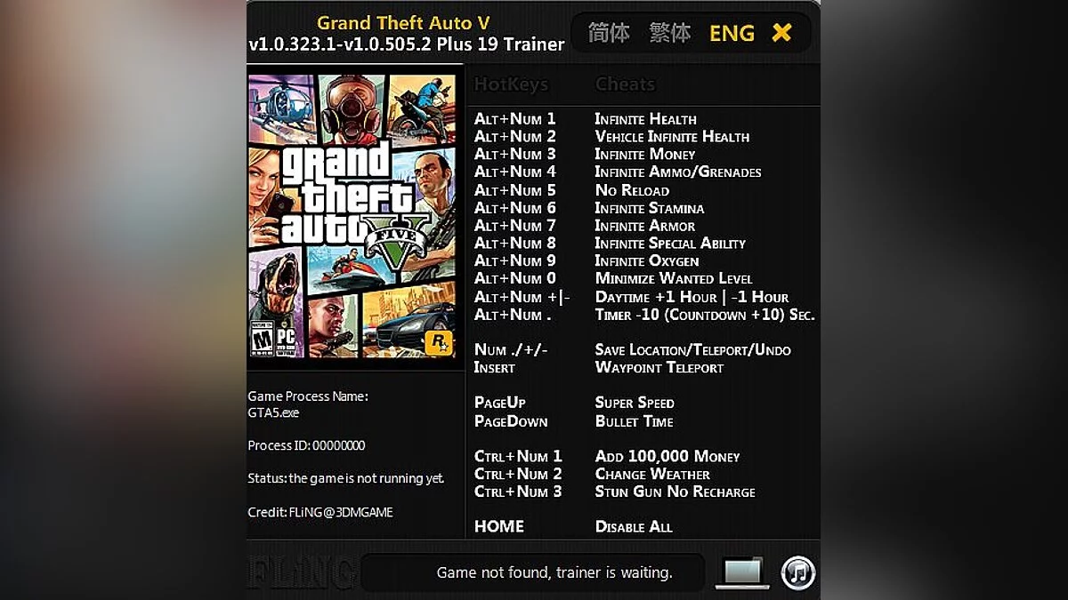 GTA 5 — Трейнер / Trainer (+19) [1.0.323.1 - 1.0.505.2] [FLiNG]