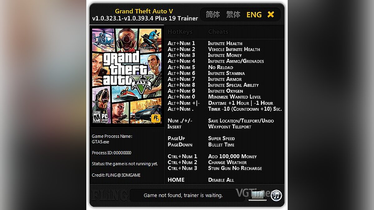 GTA 5 — Trainer (+19) [1.0.323.1 - 1.0.393.4] [FLiNG]