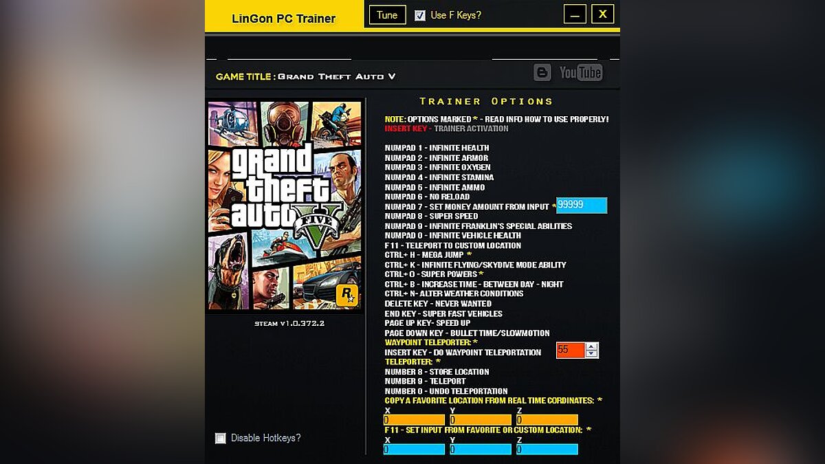 GTA 5 — Trainer (+24) [1.0.372.2] [LinGon]