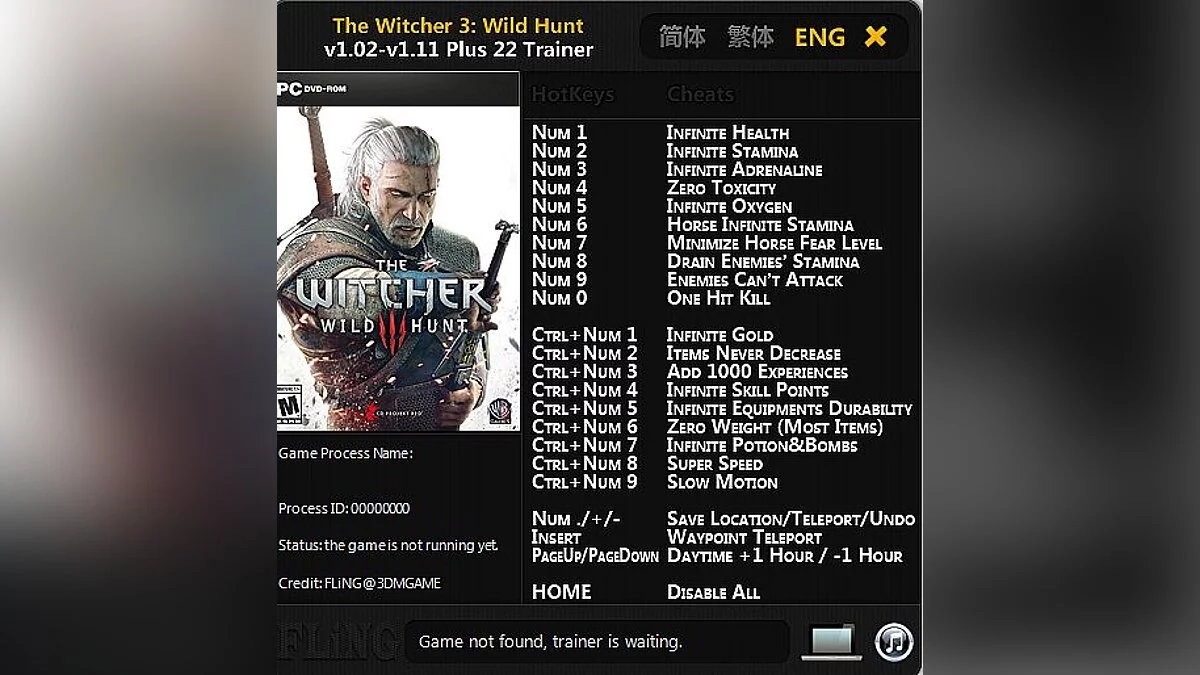 The Witcher 3: Wild Hunt — Entrenador / entrenador (+22) [1.02 - 1.11] [Fling]