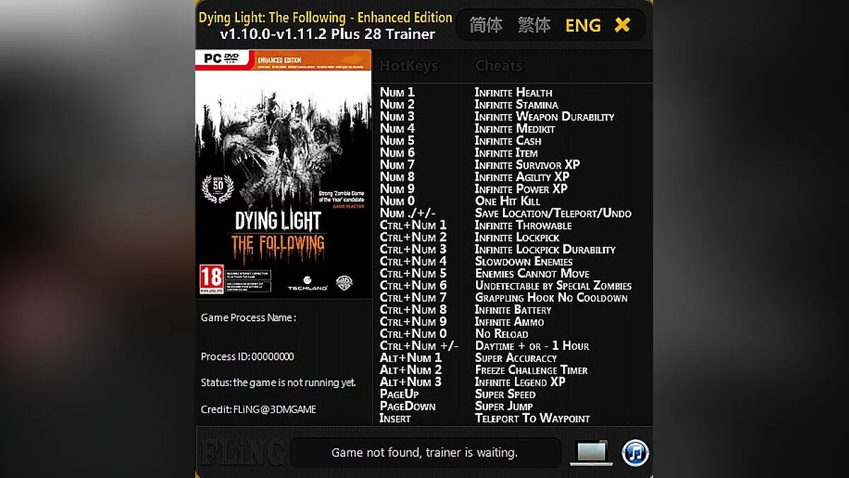 Dying Light: The Following — Trainer (+28) [1.10.0 - 1.11.2] [FLiNG]