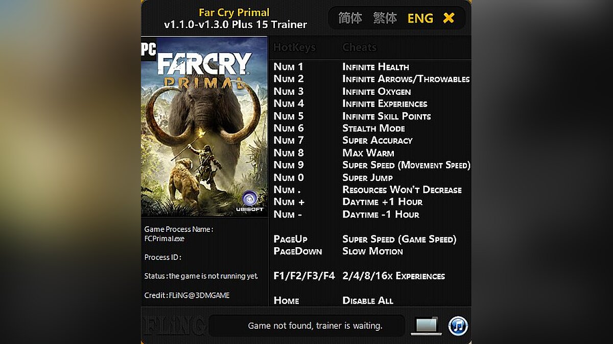 Far Cry: Primal — Trainer (+15) [1.1.0 - 1.3.0] [FLiNG]