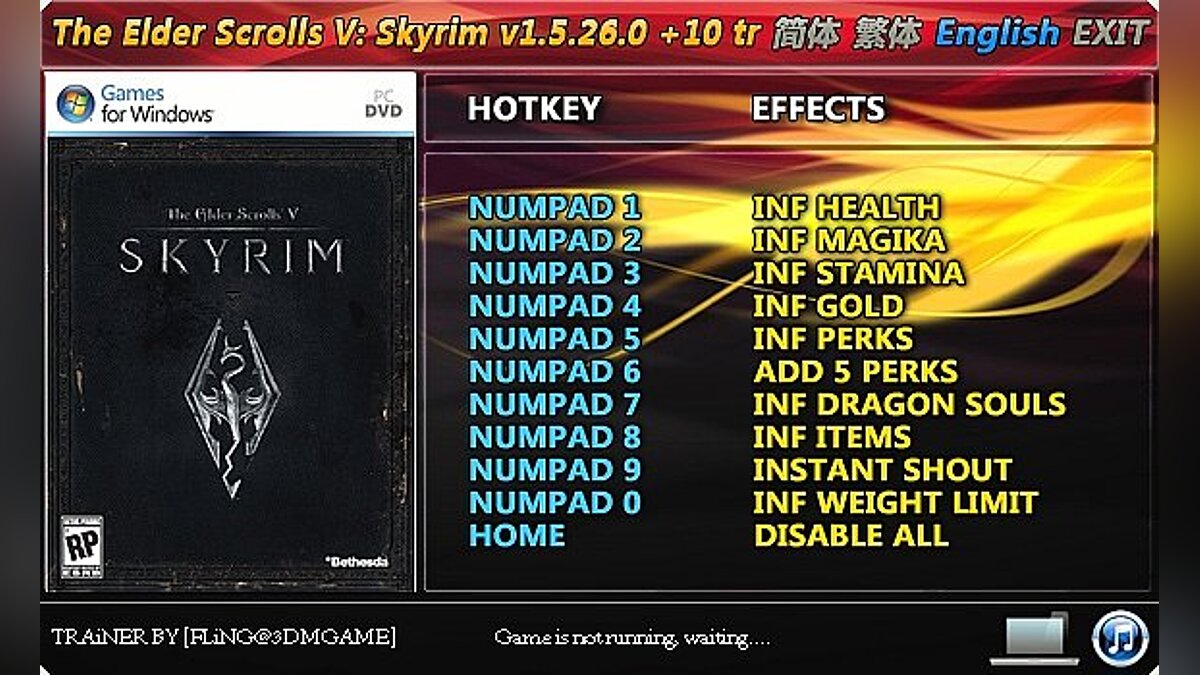 The Elder Scrolls 5: Skyrim — Trainer (+10) [1.5.26.0] [FLiNG]