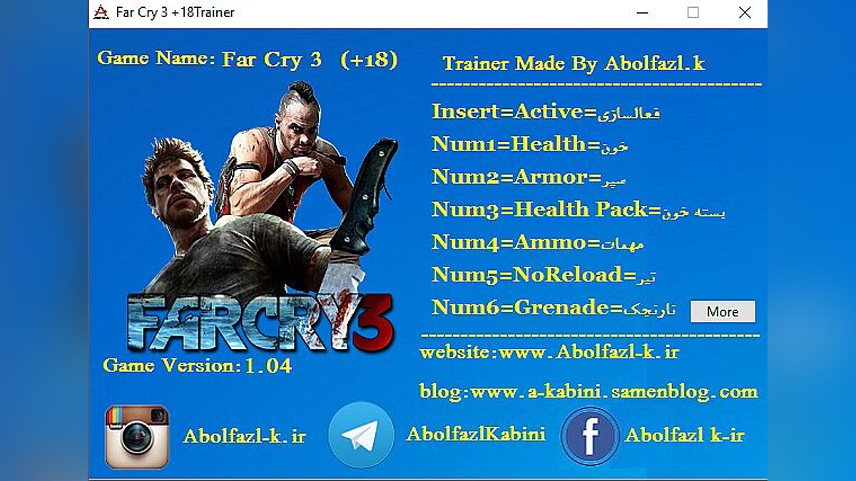 Far Cry 3 — Trainer (+18) [1.04: DX11] [Abolfazl-k]