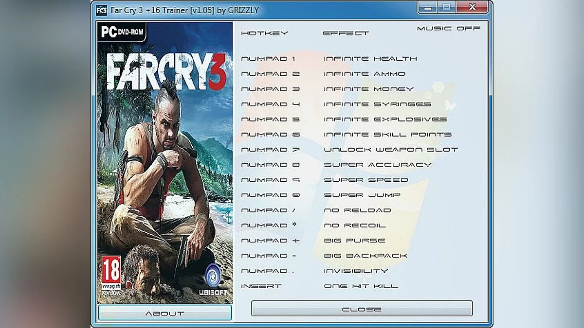 Far Cry 3 — Entrenador / entrenador (+16) [1.05] [Grizzly]