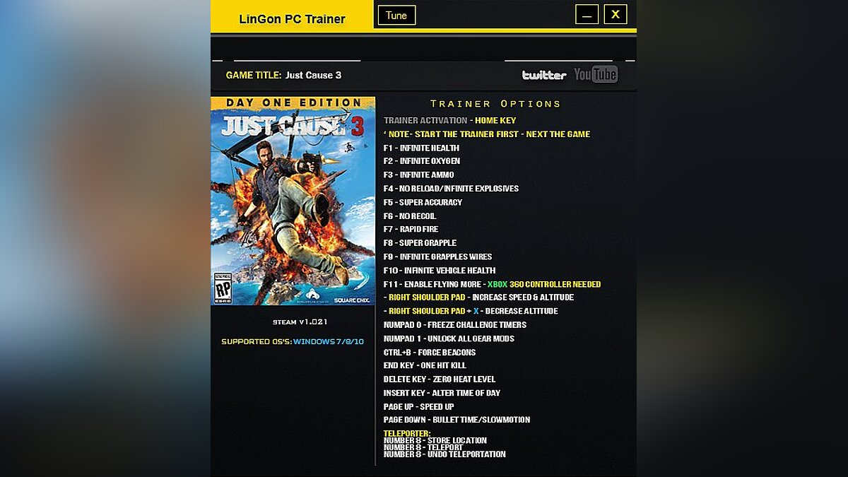 Just Cause 3 — Trainer (+22) [1.021] [LinGon]