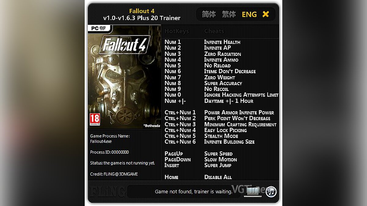 Fallout 4 — Trainer (+20) [1.0 - 1.6.3] [FLiNG]