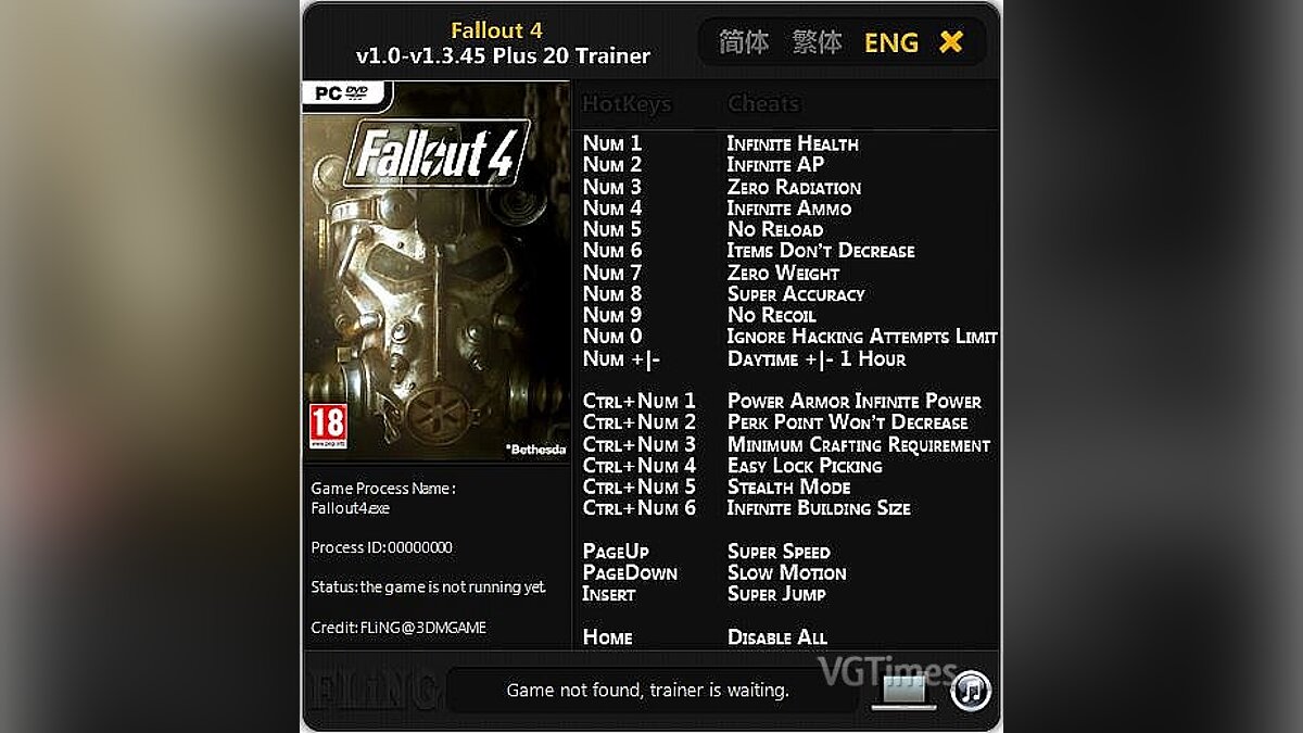 Fallout 4 — Trainer (+20) [1.0 - 1.3.45] [FLiNG]