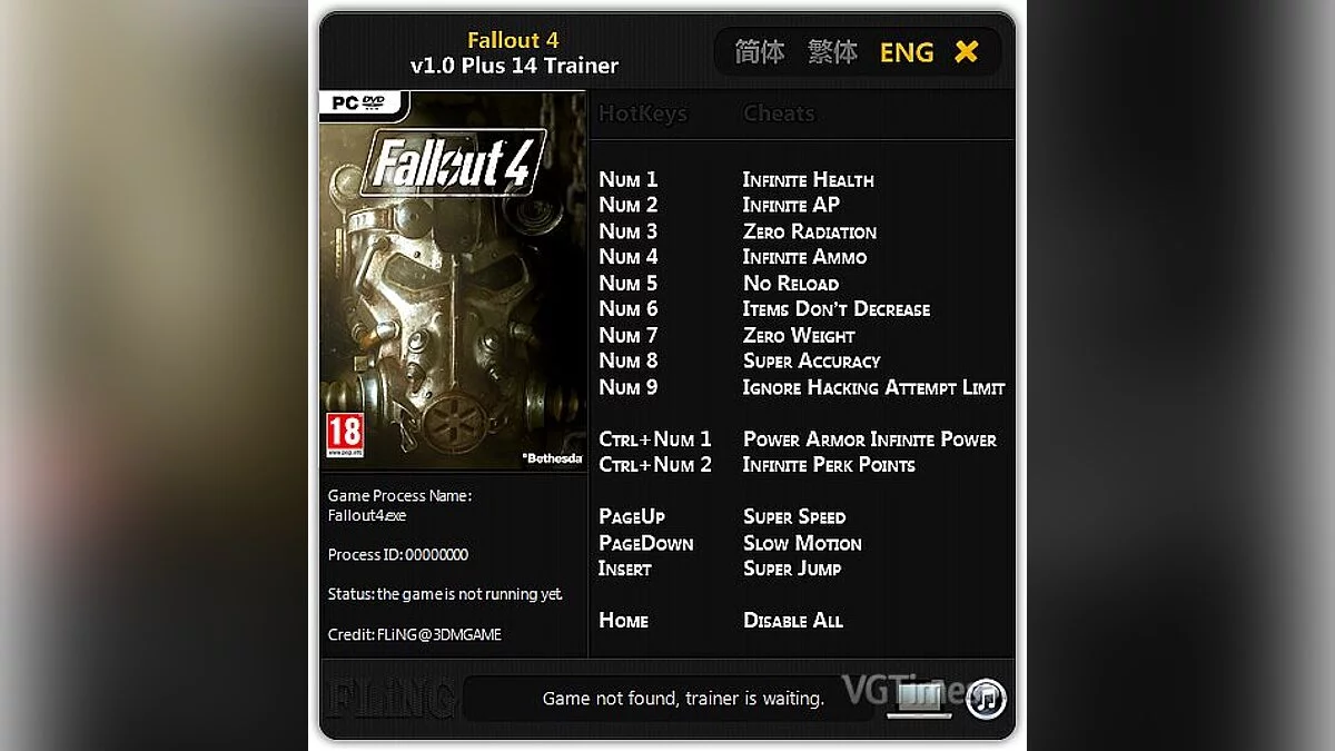 Fallout 4 — Entrenador / entrenador (+14) [1.0] [Fling]