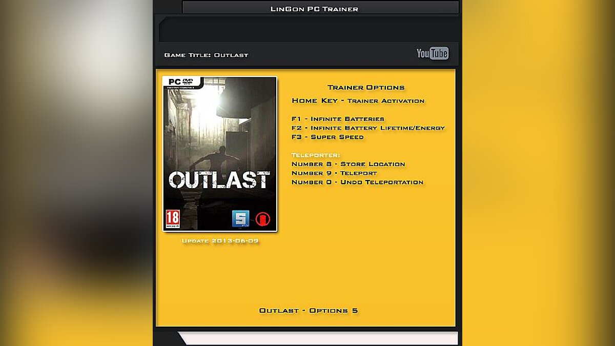 Outlast — Trainer (+5) [Update ~ 09/06/13] [LinGon]