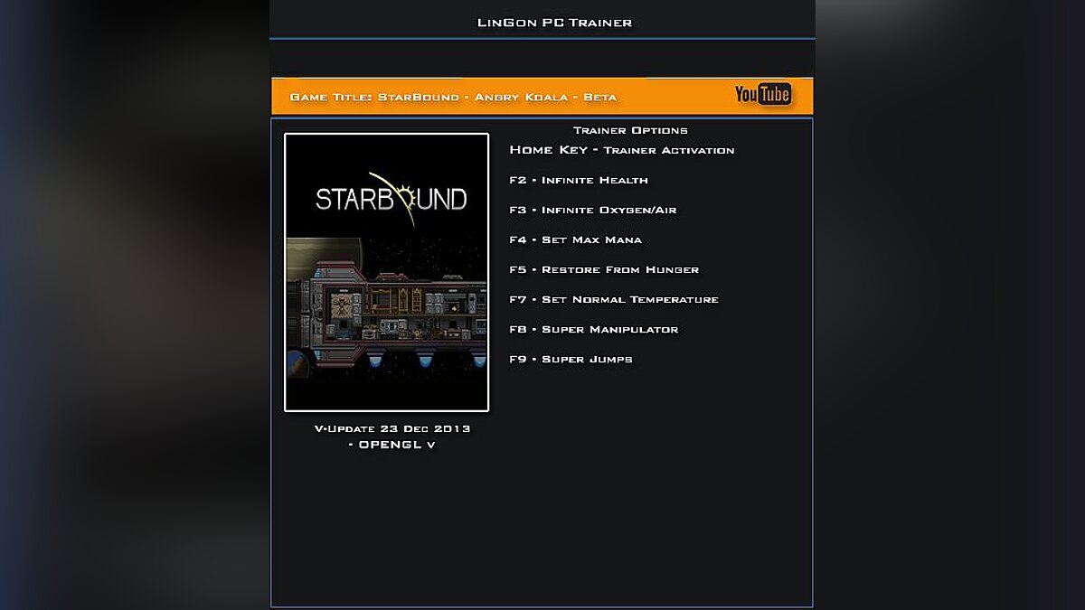 Starbound — Trainer (+7) [Update: 12/25/13: Beta] [LinGon]