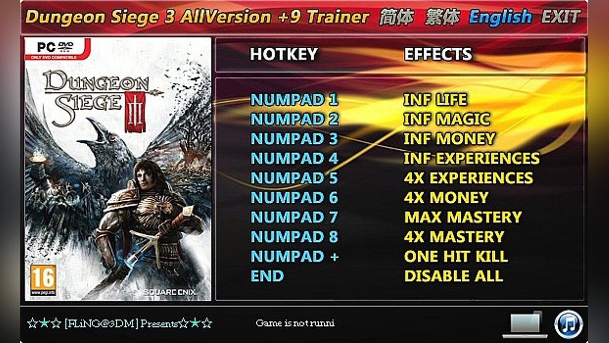 Dungeon Siege 3 — Trainer (+9) [All Versions: 1.0 and Others] [FLiNG]