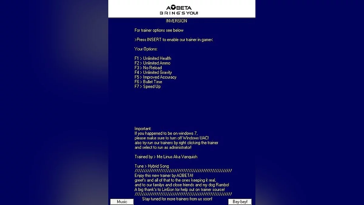 Inversion — Трейнер / Trainer (+7) [All Versions] [Linus / AOBETA]