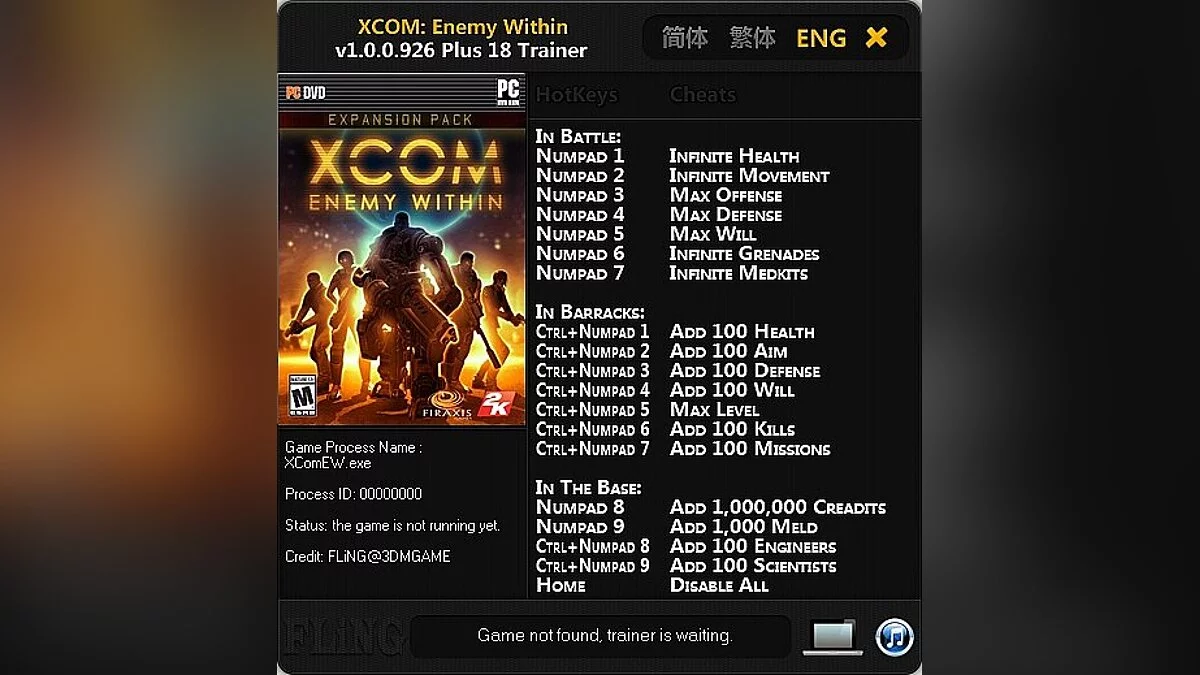 XCOM: Enemy Unknown — Trainer (+18) [1.0.0.926] [FLiNG]