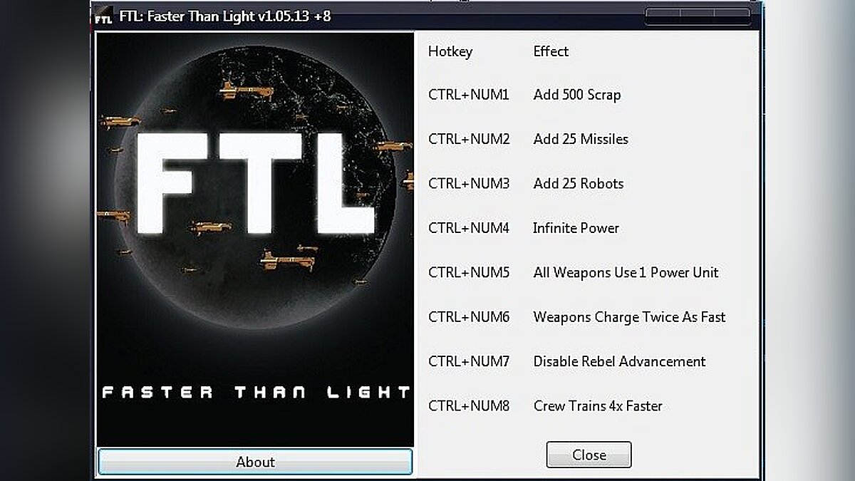 FTL: Faster Than Light — Trainer (+8) [1.05.13] [gir489]