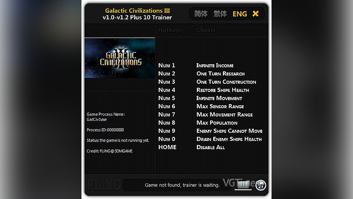 Galactic Civilizations 3 — Trainer (+10) [1.0 - 1.2] [FLiNG]