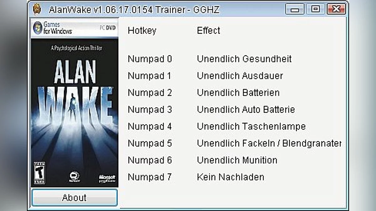 Alan Wake — Trainer (+8) [1.06.17.0154] [Chris/GGHZ]