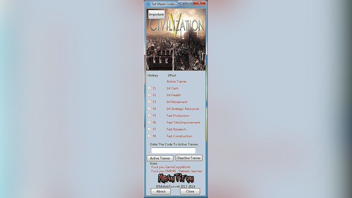 Sid Meier&#039;s Civilization 5 — Trainer (+8) [1.0.3.142] [MrAntiFun]