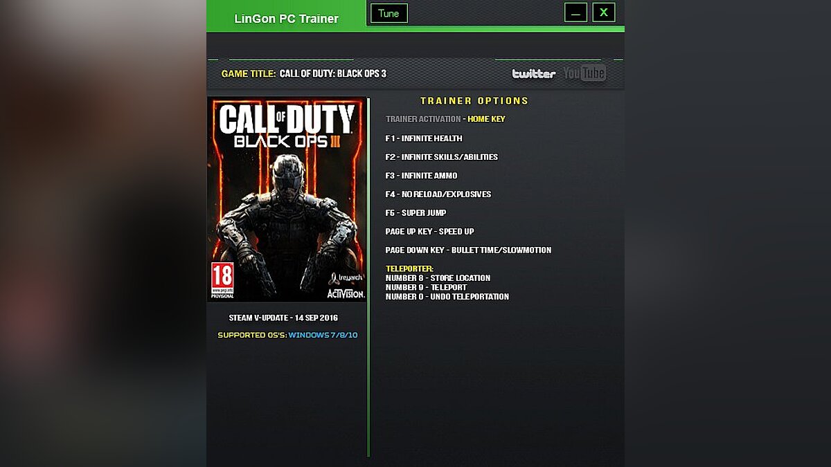 Call of Duty: Black Ops 3 — Trainer (+9) [Update 14 Sep] [LinGon]