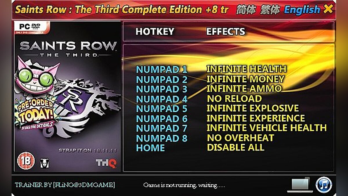 Saints Row: The Third — Trainer (+8) [1.0] [FLiNG]