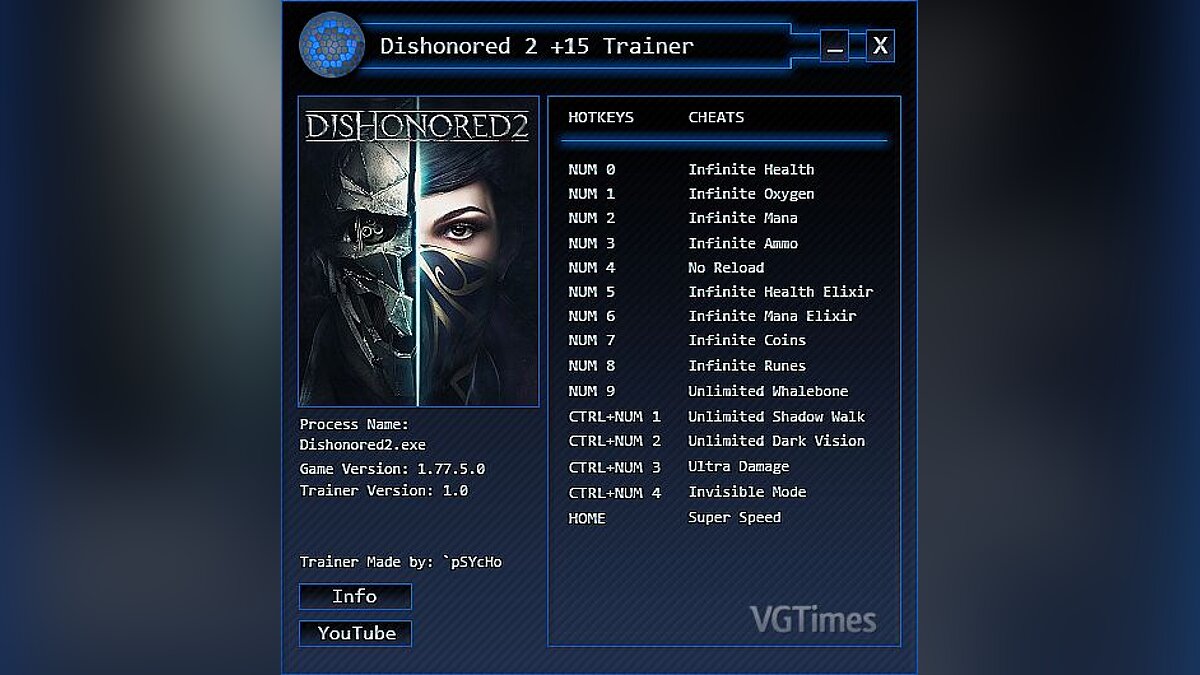 Dishonored 2 — Trainer (+15) [1.0 | 1.77.5.0] [`pSYcHo]