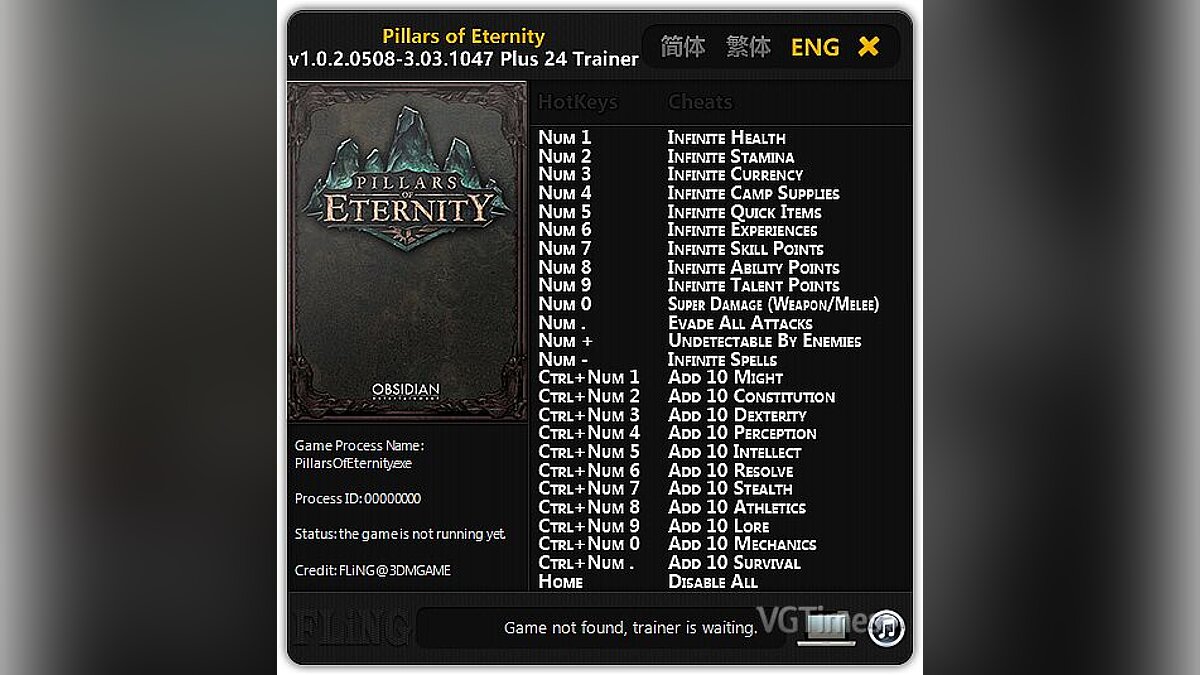 Pillars of Eternity — Trainer (+24) [1.0.2.0508-v3.03.1047] [FLiNG]