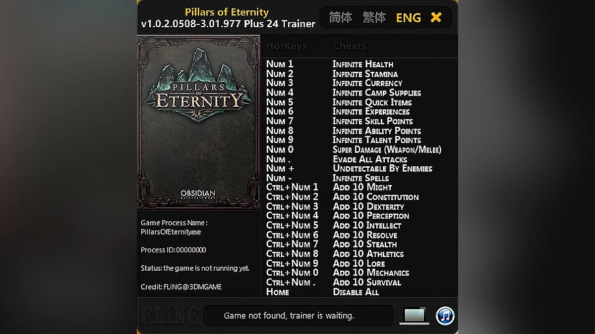 Pillars of Eternity — Trainer (+24) [1.0.2.0508 - 3.01.967] [FLiNG]