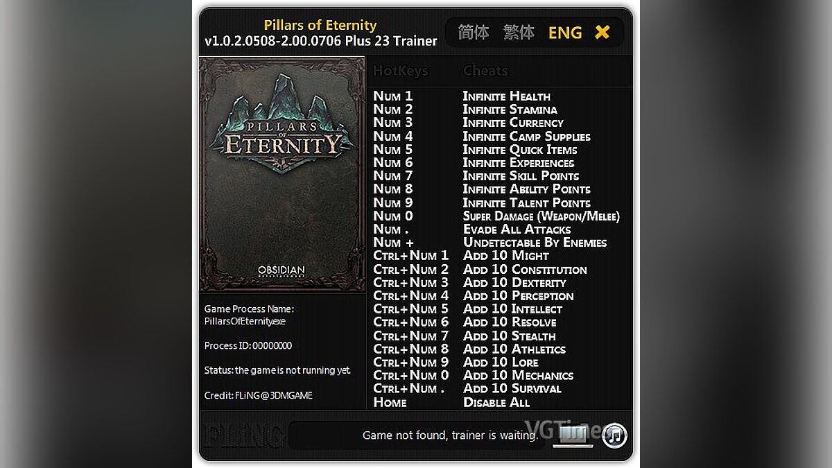 Pillars of Eternity — Trainer (+23) [1.0.2.0508 - 2.00.0706] [FLiNG]