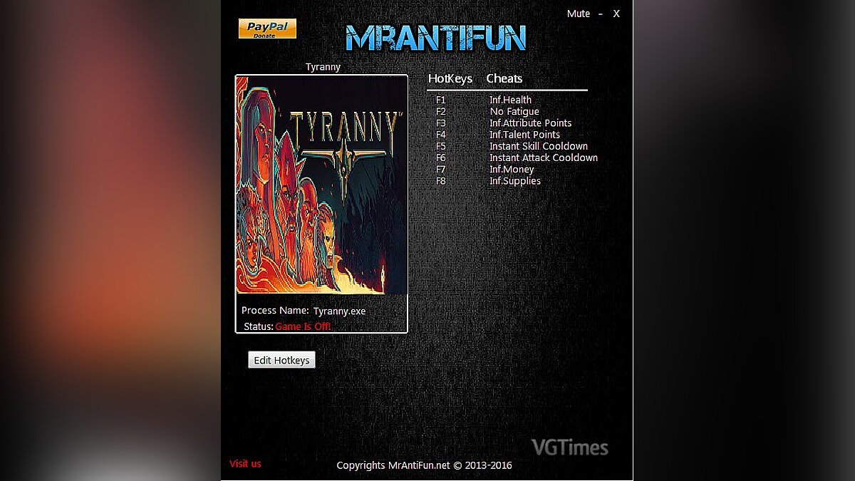 Tyranny — Trainer (+8) [1.1.0.0023] [MrAntiFun]